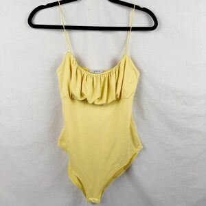 Gaze Bodysuit Yellow Ruched Bust Spaghetti Strap Sleeveless Preppy Coquette